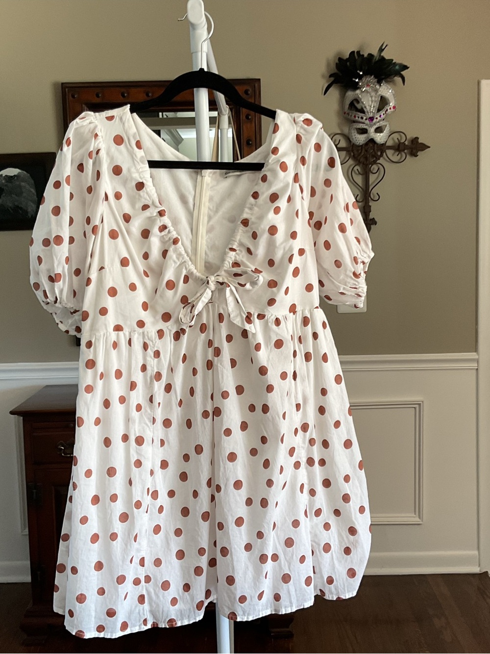 White Polka Dot Tie-Front Women’s Dress